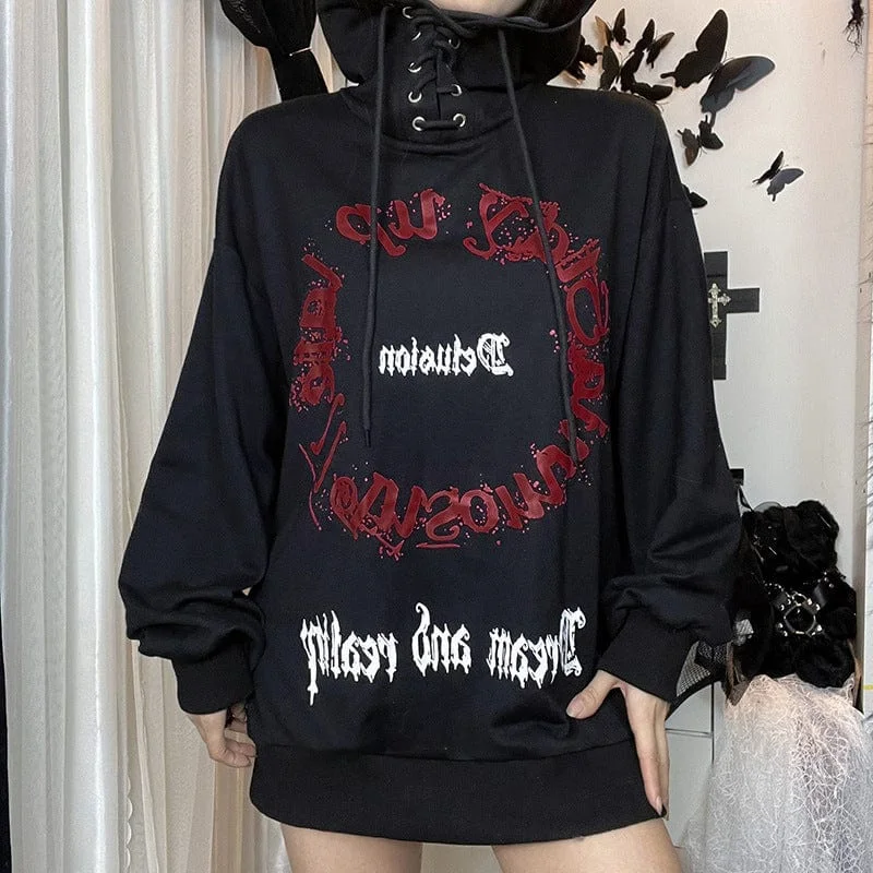 Women's Grunge Strappy Letter Printed Hoodies