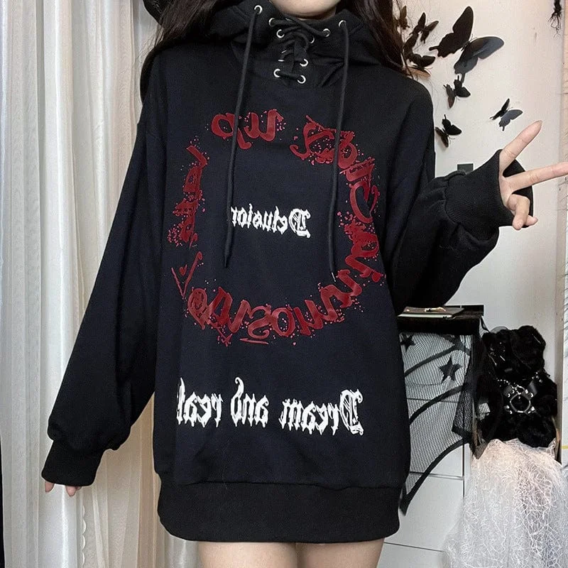 Women's Grunge Strappy Letter Printed Hoodies