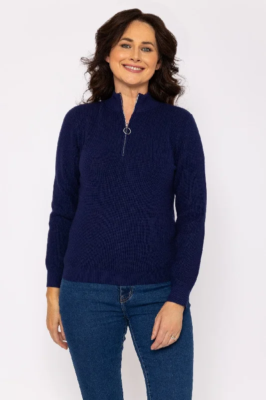 Zip Neck Knit in Navy