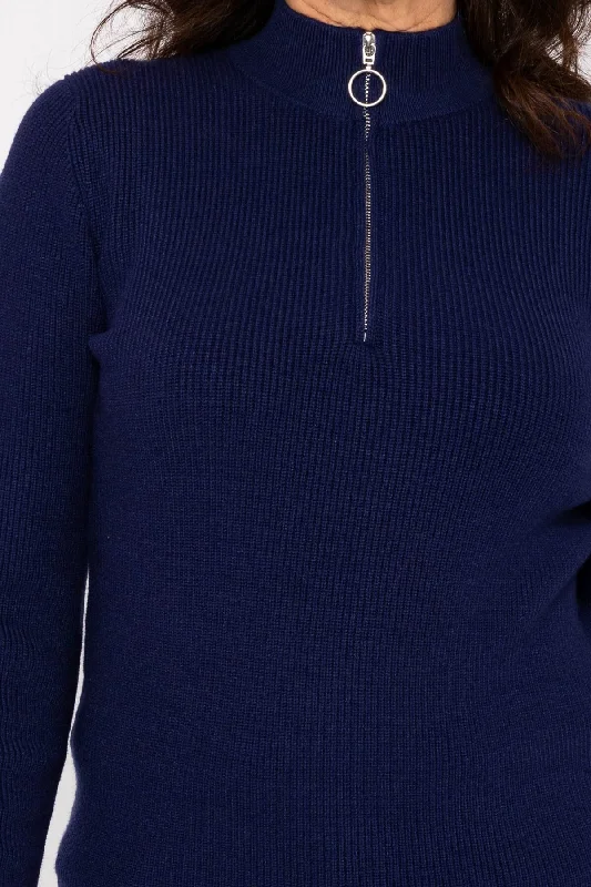 Zip Neck Knit in Navy