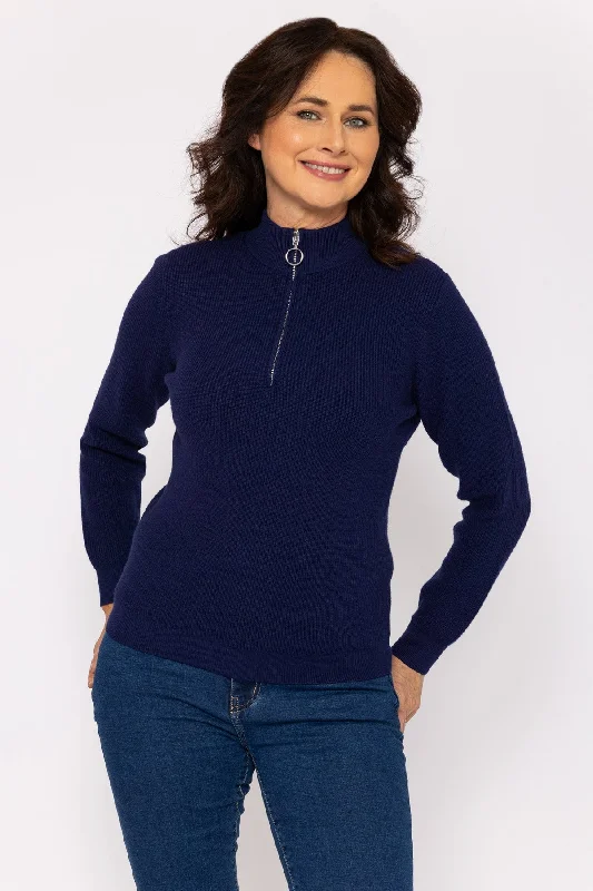 Zip Neck Knit in Navy