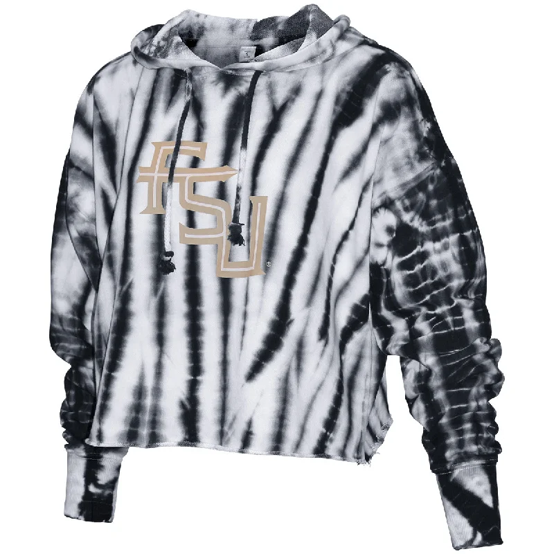 ZooZatz Women's Stacked FSU Logo Shibori Crop Hoodie - Black/White