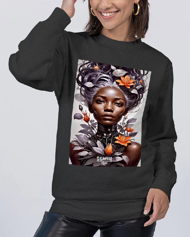 Beautiful black silver grey hair blossom women Unisex Premium Crewneck Sweatshirt | Lane Seven