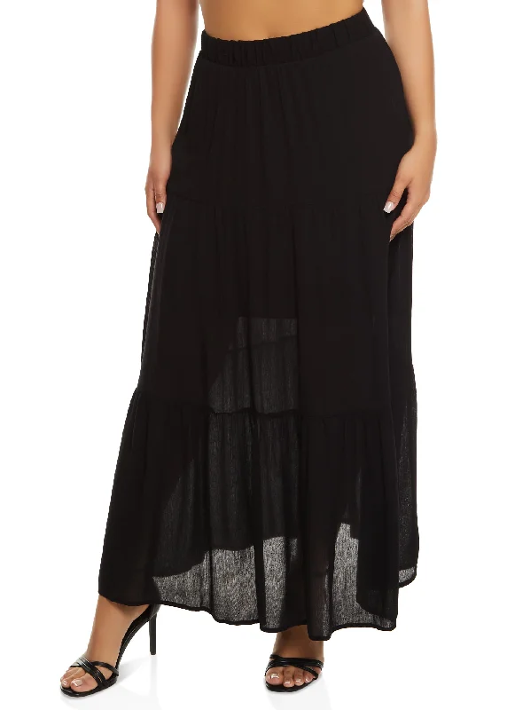 Haute Monde Gauze Knit Tiered Maxi Skirt