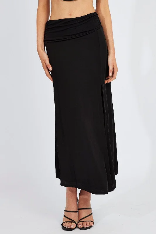 Black Maxi Skirt Asymmetric Hem