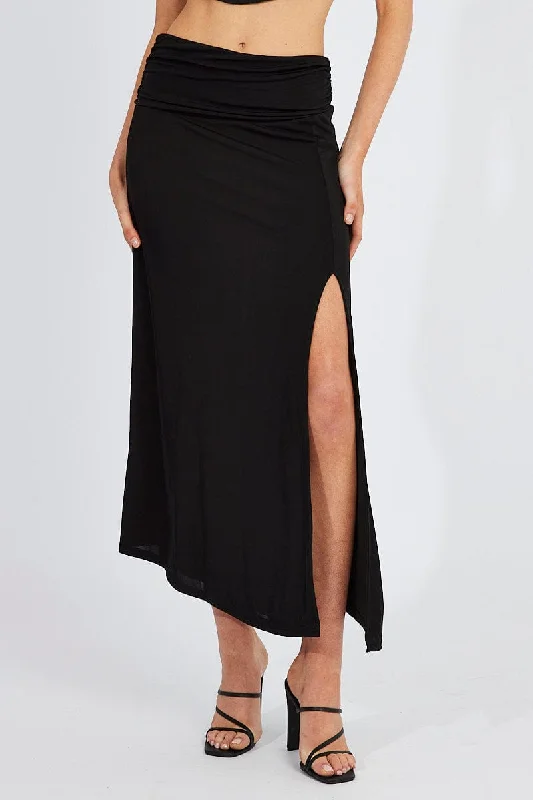 Black Maxi Skirt Asymmetric Hem