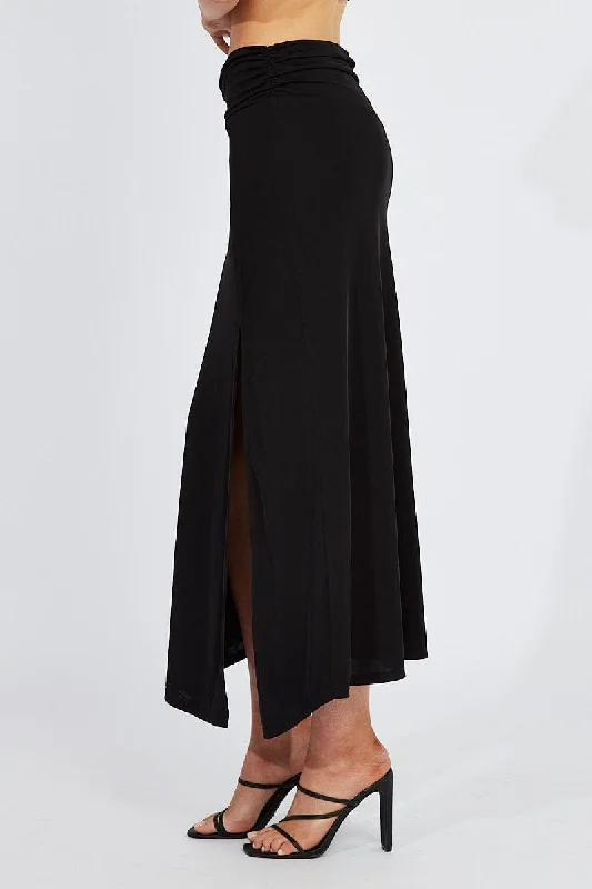 Black Maxi Skirt Asymmetric Hem