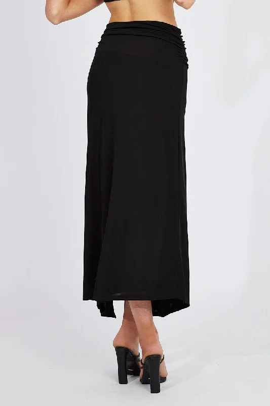 Black Maxi Skirt Asymmetric Hem