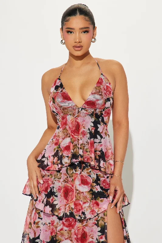 Celeste Floral Mesh Maxi Dress - Black/combo