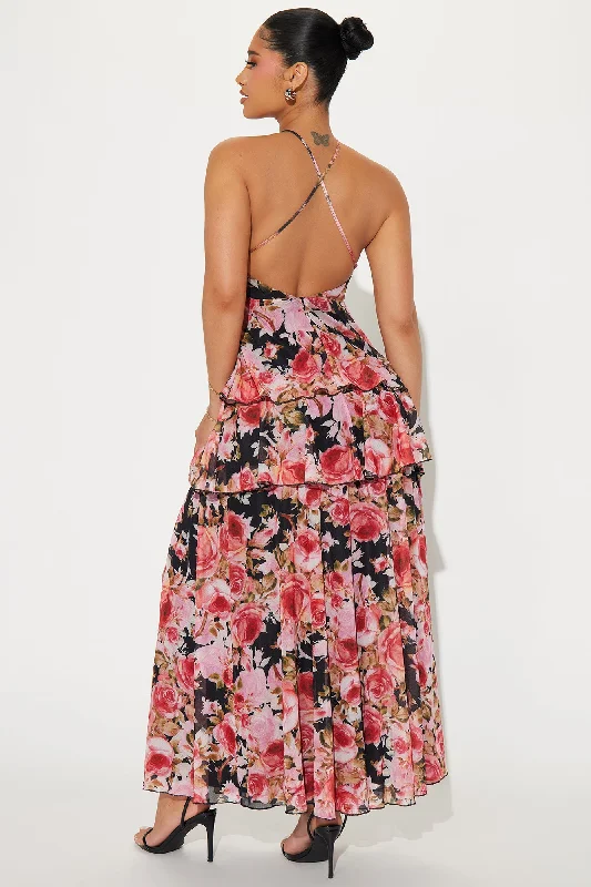 Celeste Floral Mesh Maxi Dress - Black/combo