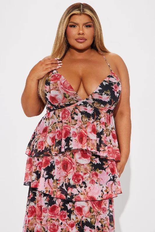 Celeste Floral Mesh Maxi Dress - Black/combo