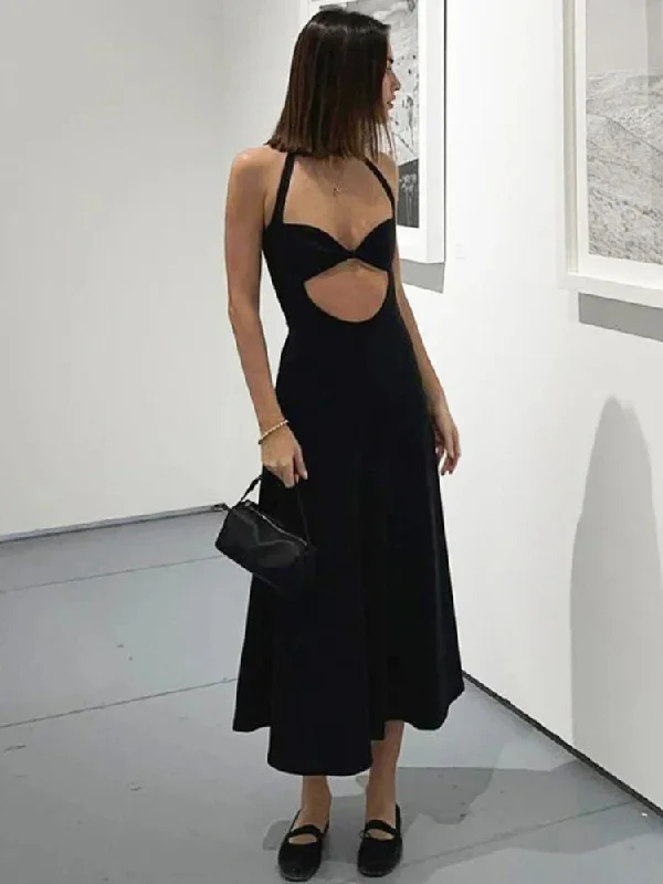 Hollow Out Sexy Dress Women Backless Slim Sleeveless Sundress Evening Dress