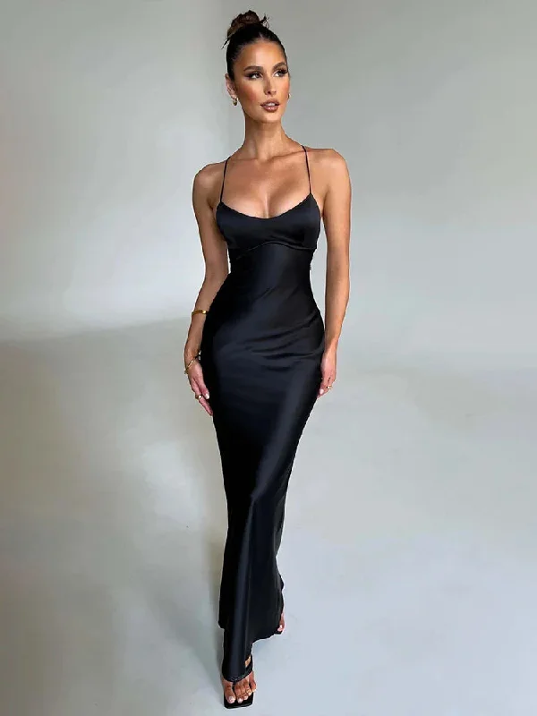 Long Slim Bodycon Spaghetti Strap Backless Sexy Spring Summer Maxi Dress