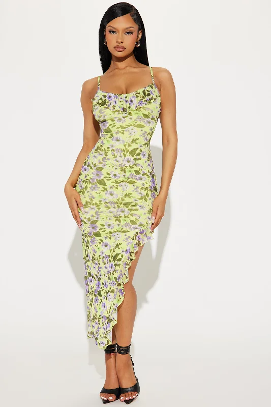 Debby Mesh Maxi Dress - Chartreuse