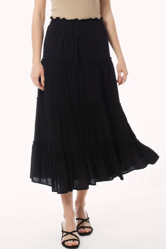 Elastic Waist A Line Ruffle Maxi Skirt 5256