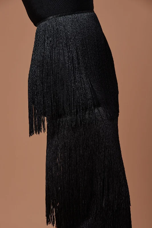 Faye Bandage Fringe Maxi Dress - Black