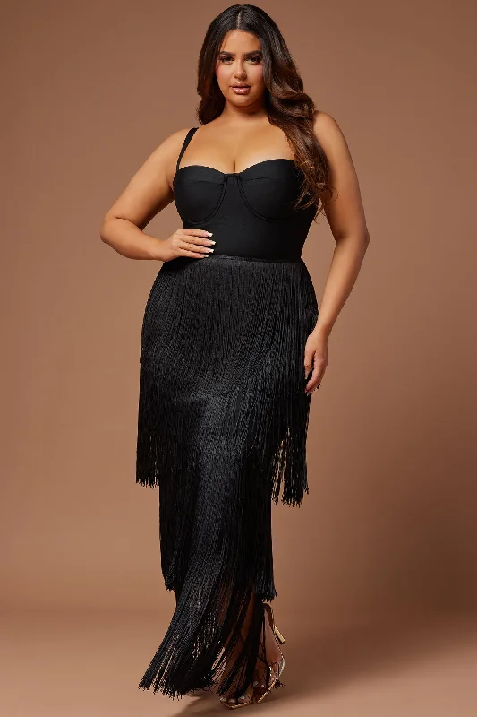 Faye Bandage Fringe Maxi Dress - Black