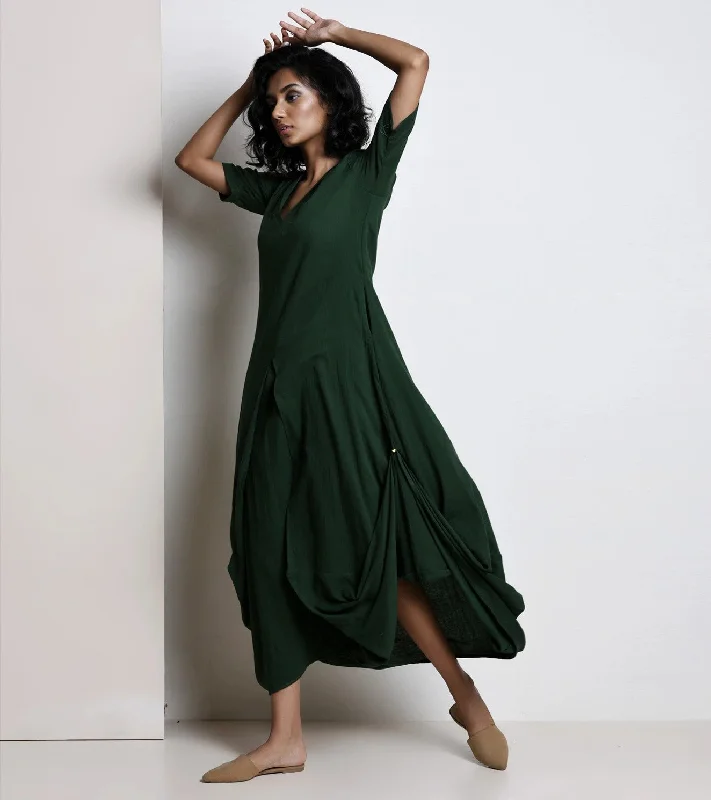 Forest green cowl dress