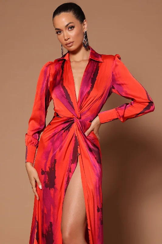 Gabriella Long Sleeve Maxi Dress - Orange/combo