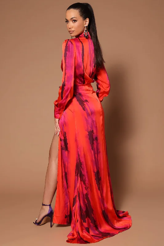 Gabriella Long Sleeve Maxi Dress - Orange/combo