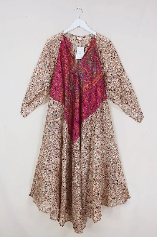 Goddess Dress - White Honey & Pink Paisley - Vintage Silk - Free Size