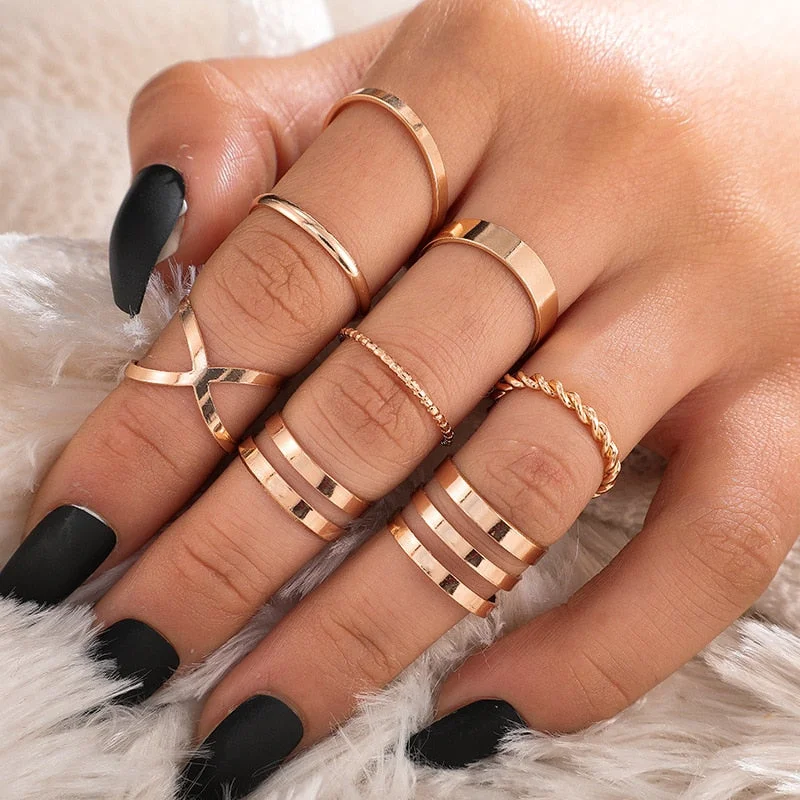 Gold Color Round Hollow Geometric Rings