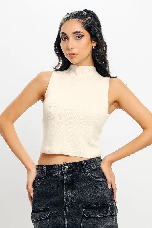 High Neck Ribbed Crop Top