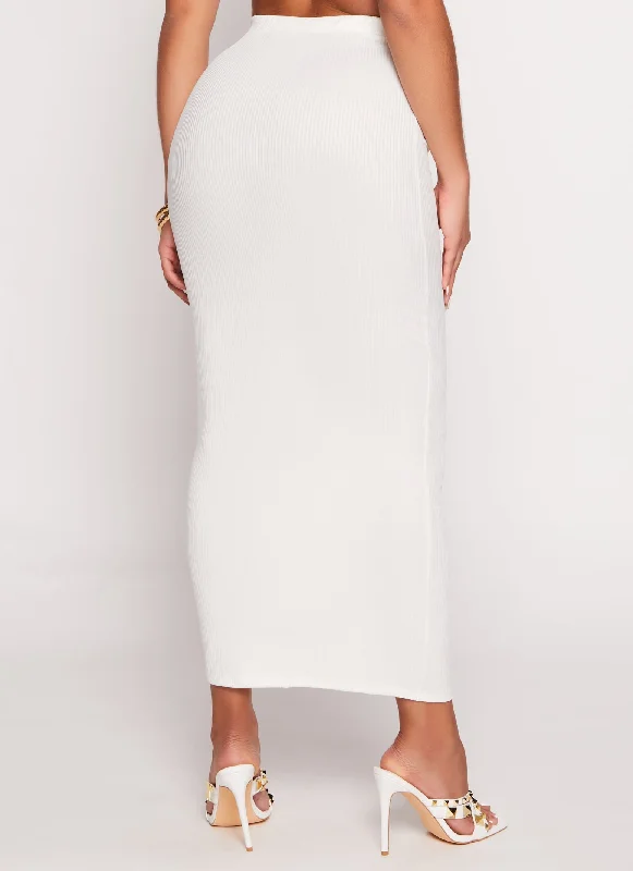 Lurex Ribbed Knit Maxi Skirt