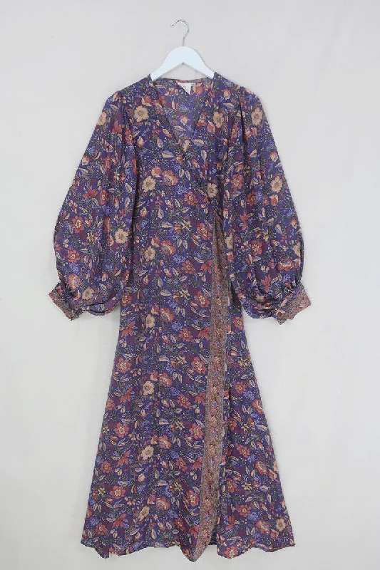 Lola Folklore Floral Wrap Dress in Willow Purple