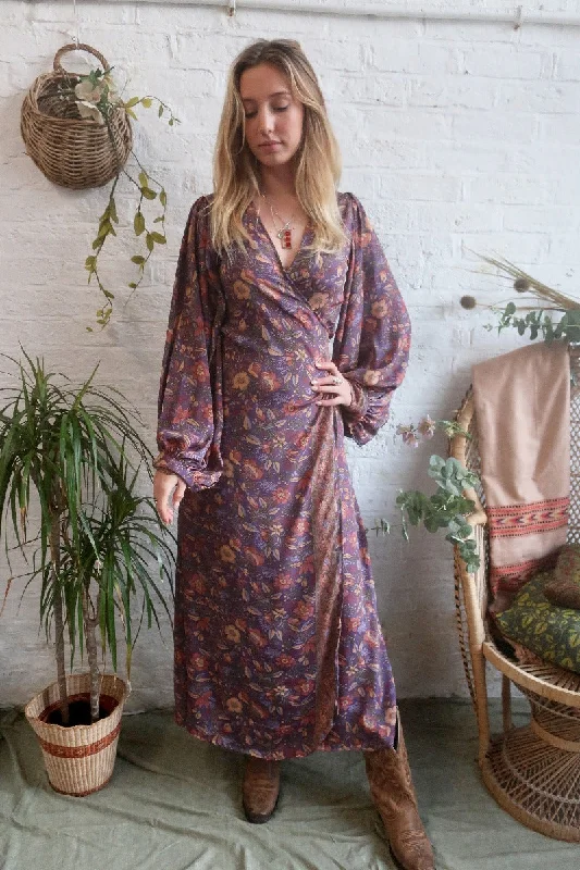 Lola Folklore Floral Wrap Dress in Willow Purple