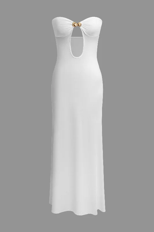 Metal Shell Clasp Strapless Maxi Dress