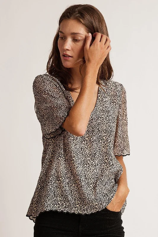 Olivia Printed Viscose Crepe Scoop Neck Blouse