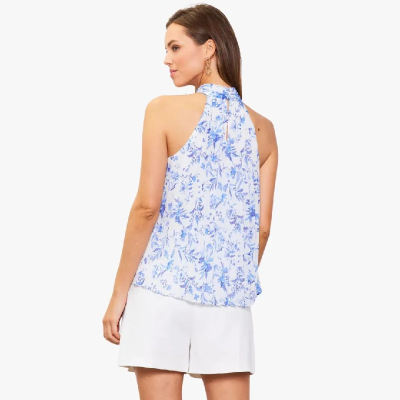 Pleated Halter Top with Rosette (French Blue)