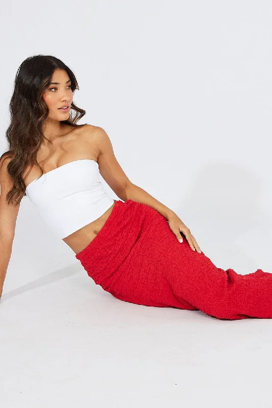 Red Maxi Skirt Slim Fit Textured Jersey