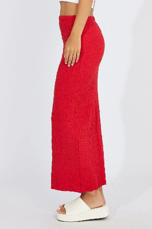 Red Maxi Skirt Slim Fit Textured Jersey