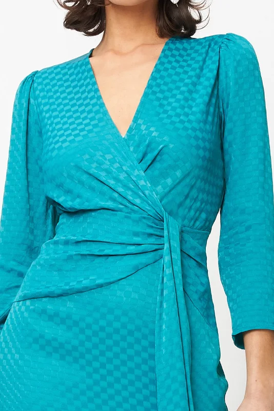 Riona Dress Teal Checkerboard