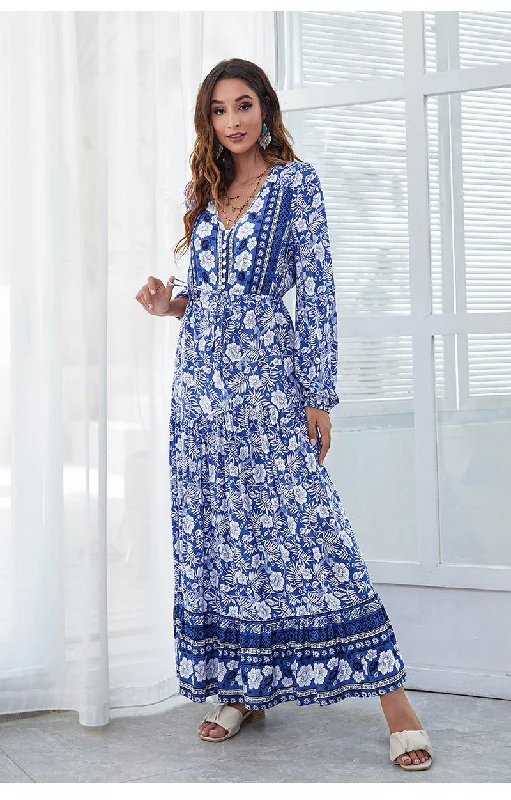 Santorini Printed Boho Maxi Dress