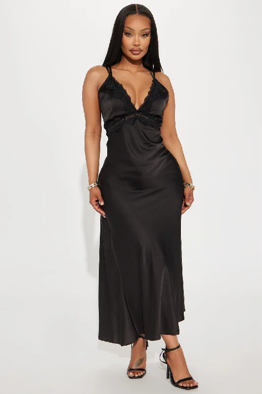 Serenity Satin Maxi Dress - Black