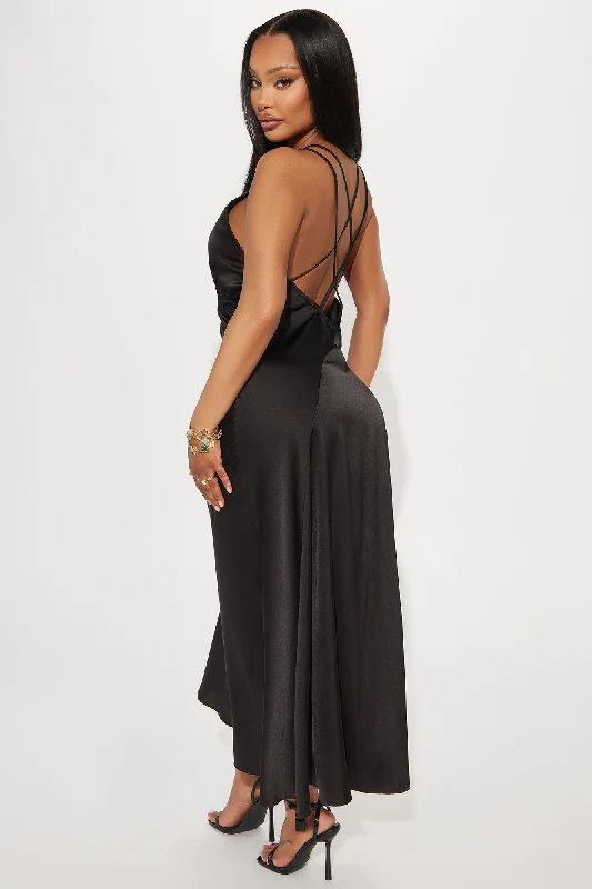 Serenity Satin Maxi Dress - Black