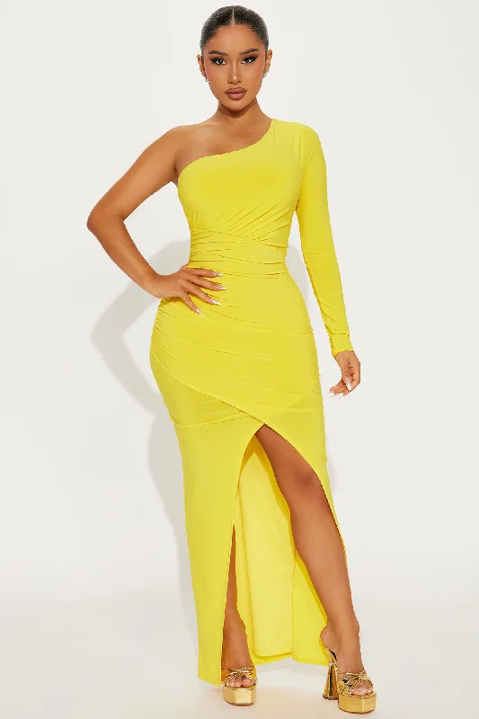 Stacy Ruched Maxi Dress - Yellow