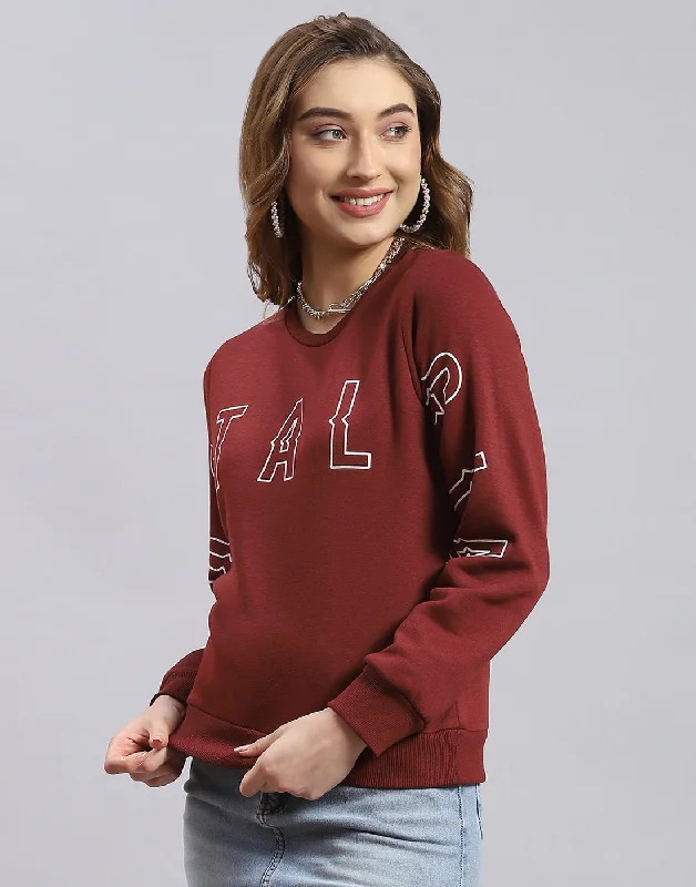 Women Brown Printed Round Neck Full Sleeve Sweatshirt