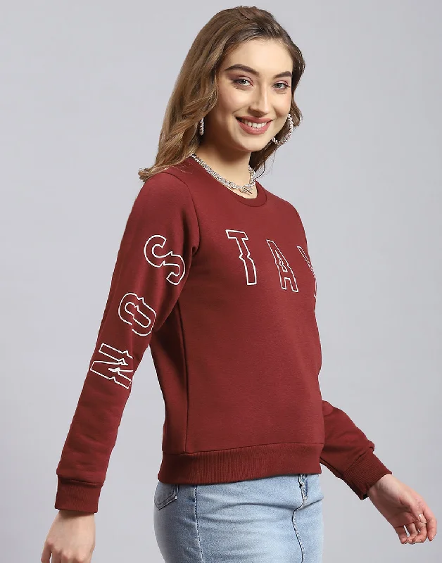 Women Brown Printed Round Neck Full Sleeve Sweatshirt