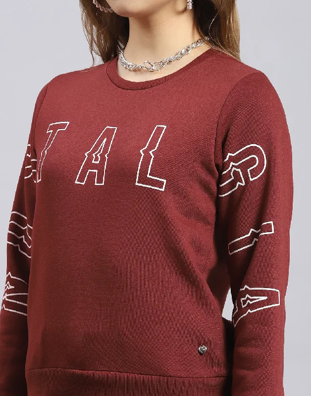 Women Brown Printed Round Neck Full Sleeve Sweatshirt