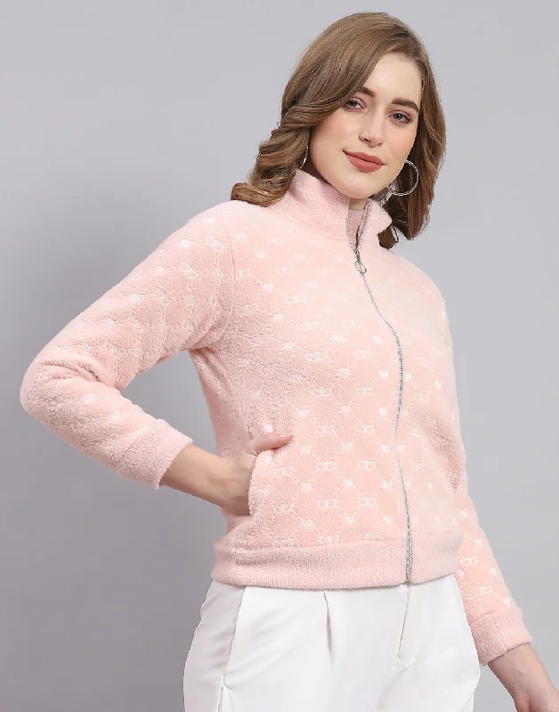 Women Pink Printed H Neck Full Sleeve Sweatshirt