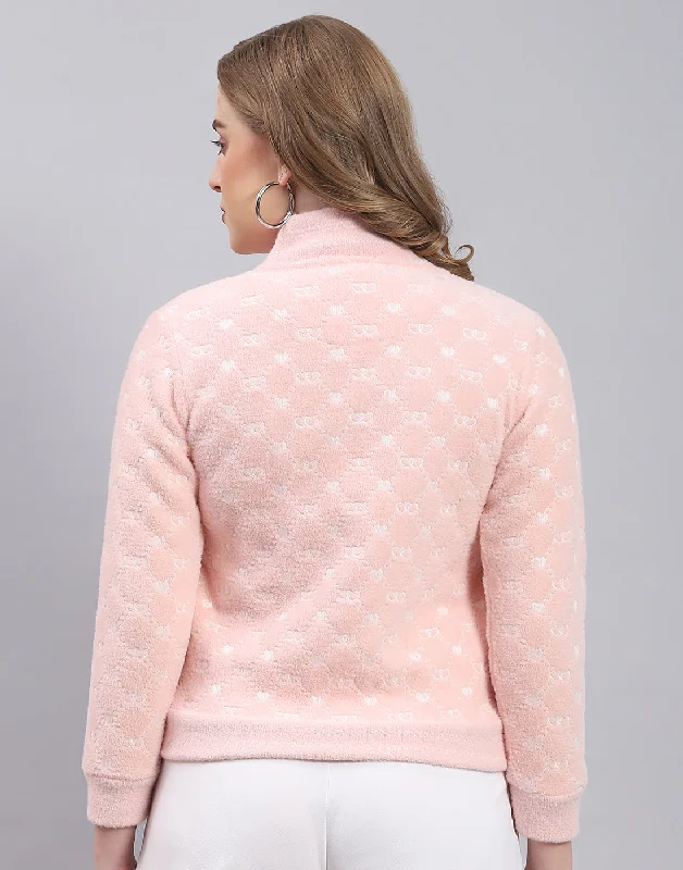 Women Pink Printed H Neck Full Sleeve Sweatshirt