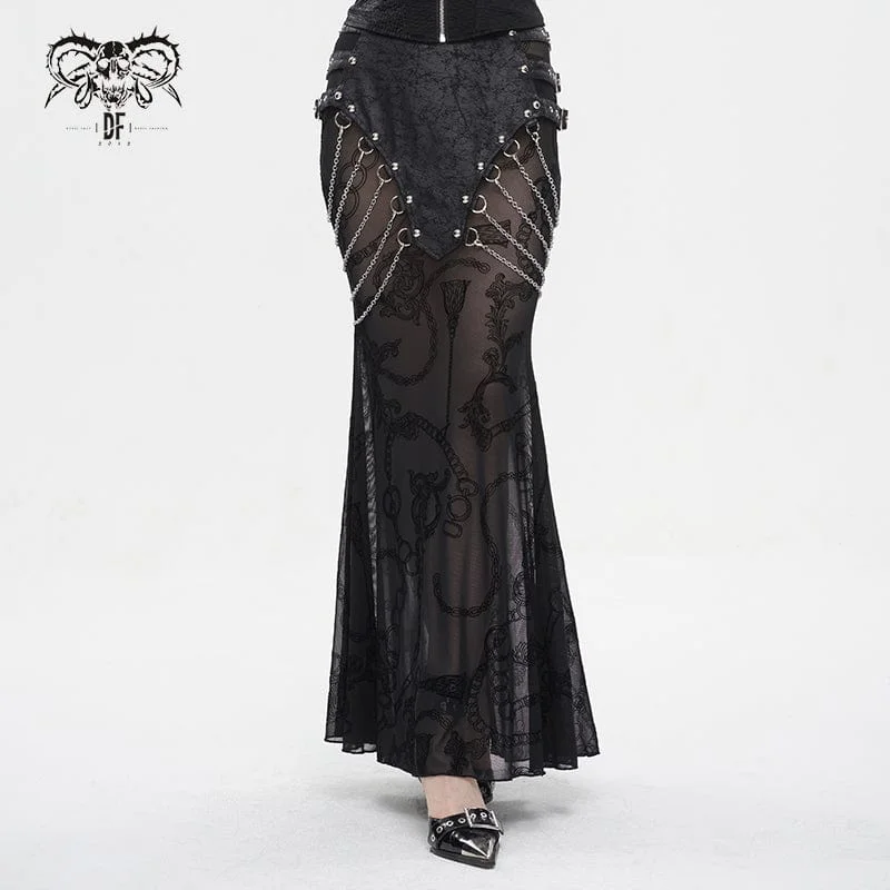 Women's Gothic Mesh Splice Chain Fishtail Skirt