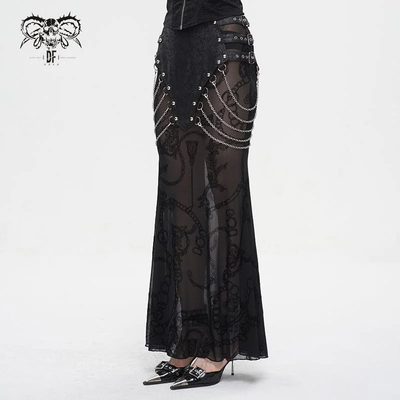 Women's Gothic Mesh Splice Chain Fishtail Skirt