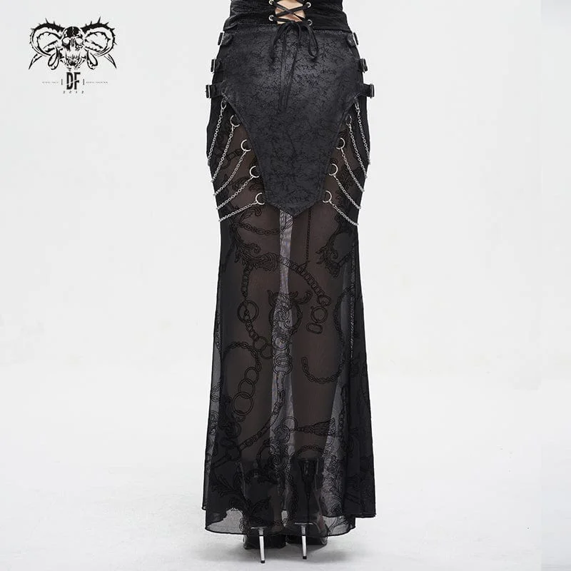 Women's Gothic Mesh Splice Chain Fishtail Skirt