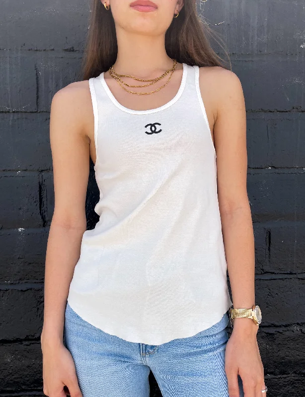 Chanel CC Logo Vintage Tank, White