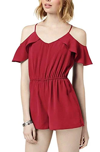 Bebop Juniors' Flutter Cold Shoulder Sleeve Romper Jumpsuit Adjustable Tie Romper Chic